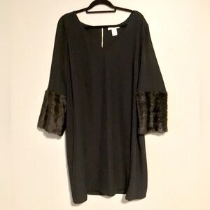 Elegant & Classy Black Dress - Faux Fur Trimmed Sleeves